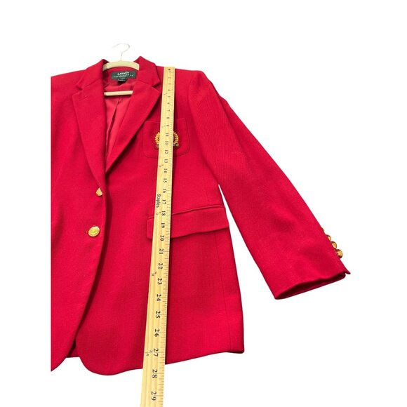 Lauren Ralph Lauren Black Label Red Wool Blazer Crest Gold Button Vtg Petite 10P - Picture 4 of 7